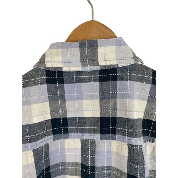 Company One Women Blue/Lavender Plaid Button Up Short Sleeve Womens SIze 2X - Picture 5 of 8